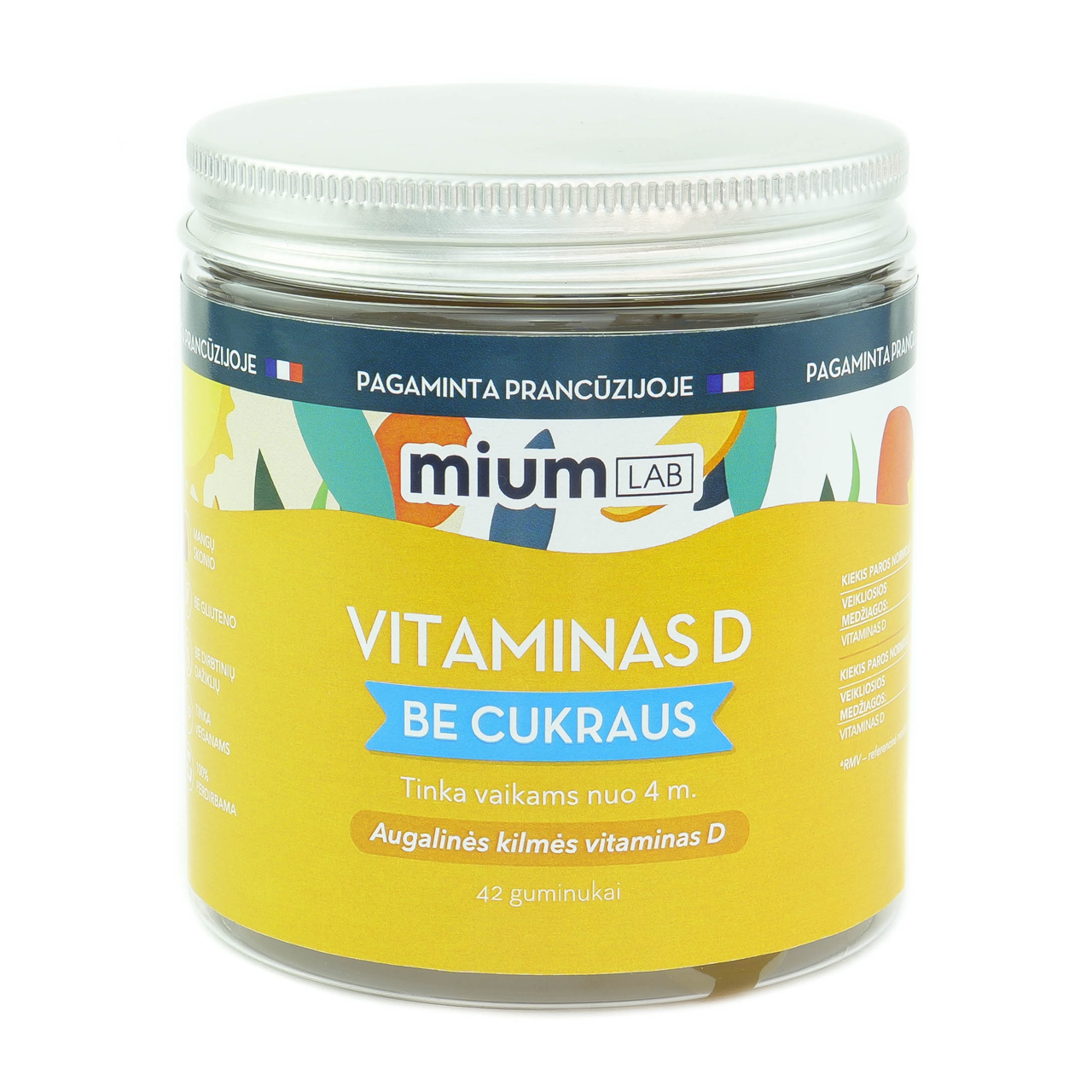MIUM LAB maisto papildas VITAMINAS D. Nuo 4 metų! 42 guminukai.