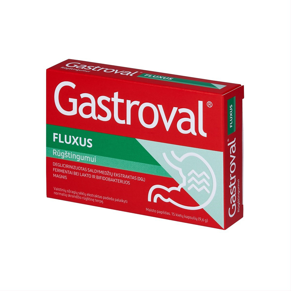 GASTROVAL FLUXUS, rūgštingumui, 15 kietų kapsulių
