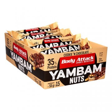BODY ATTACK Protein Bar Yambam - 15x55g Baltas šokoladas-avietės-vanilė