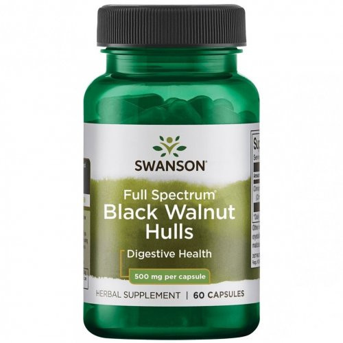 SWANSON Black Walnut Hulls Digestive Health 500mg Juodasis riešutmedis, 60 kapsulių
