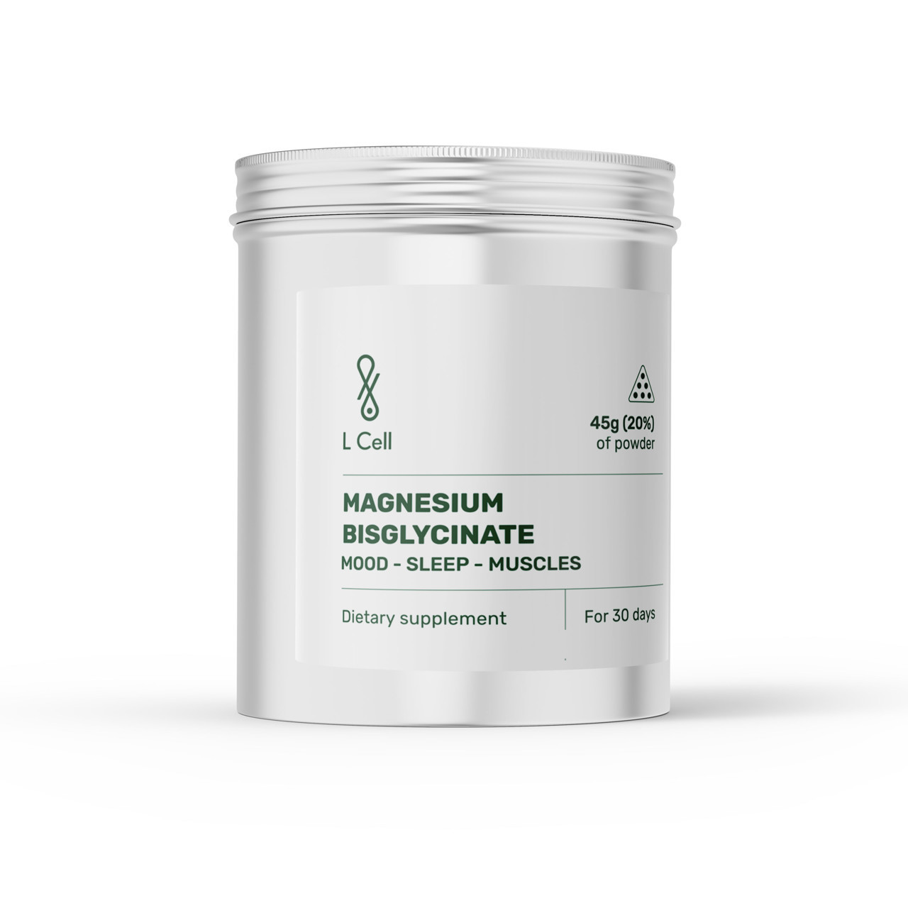 L Cell Magnio Bisglicinatas, maisto papildas, 1500mg, milteliai, 45g