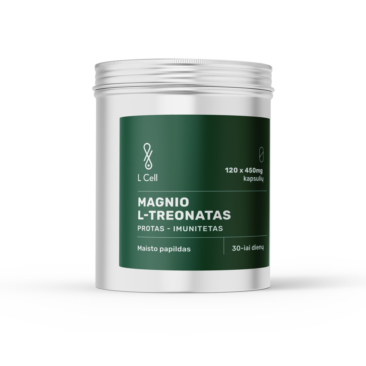 L Cell Magnio L-Treonatas, maisto papildas, 450mg, kapsulės, 120 vnt.
