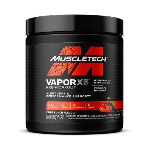 MuscleTech Prieštreniruotinis stimuliantas Vapor X5 247g - Vaisių punšo