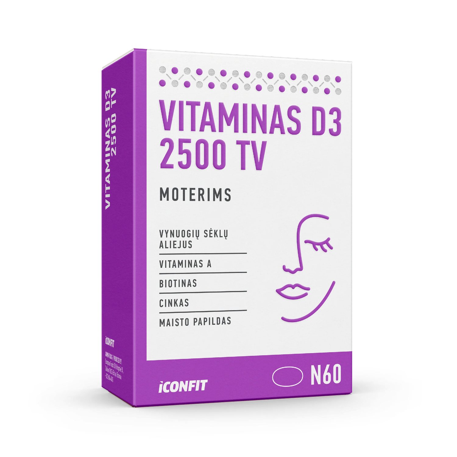 "Vitaminas D3 moterims 2500 TV" ‘Iconfit’ (60 kapsulių)