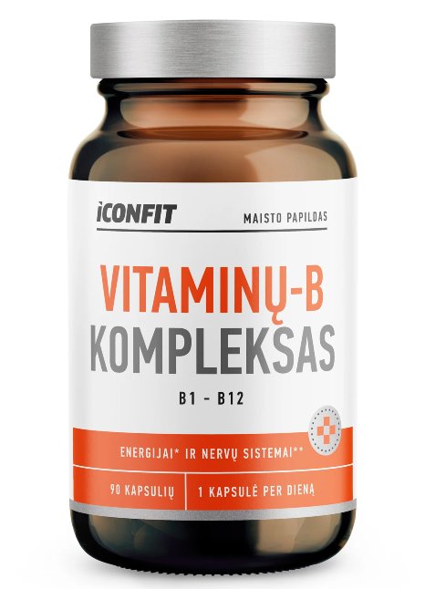 "Vitaminų-B Kompleksas" Vitaminų B1-B12 Kompleksas 'Iconfit Nutrition' (90kaps/90porc)