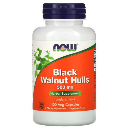 NOW Foods Black Walnut Hulls 500mg Juodasis riešutmedis, 100 kapsulių