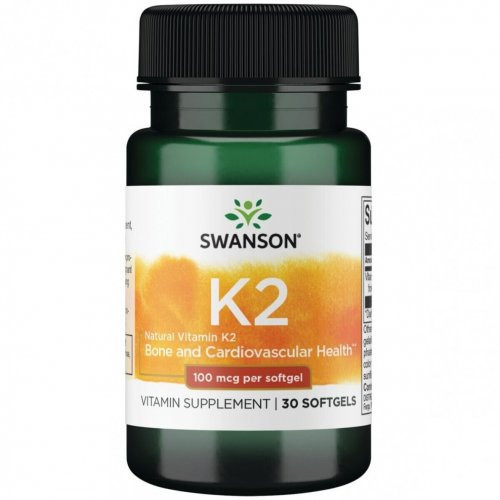 SWANSON Natural Vitamin K2 100mcg Bone and Cardiovascular Health Natūralus vitaminas K2, 30 kapsulių