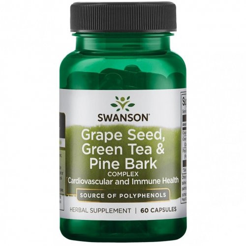 SWANSON Grape seed, Green Tea & Pine Bark Complex Vynuogių sėklų, žaliosios arbatos Ir pušies žievės kompleksas, 60 kapsulių
