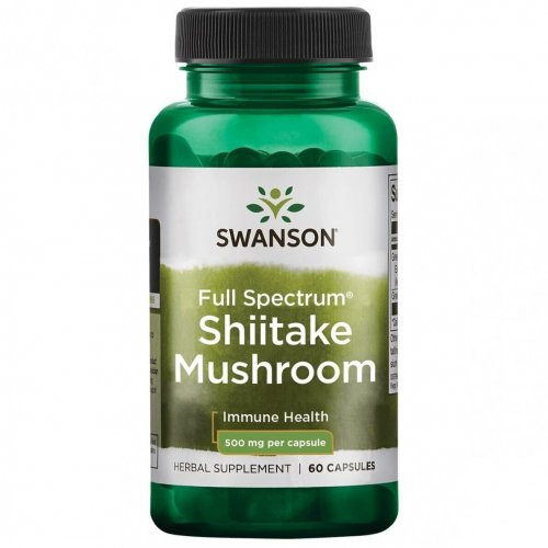 SWANSON Full Spectrum Shiitake Mushroom 500mg Immune Health Shiitake grybų maisto papildas, 60 kapsulių