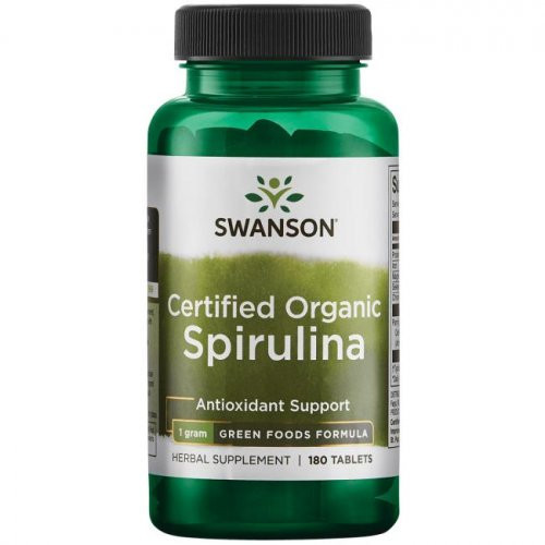 SWANSON Certified Organic Spirulina 500mg Antioxidant Support Spirulina, 180 kapsulių