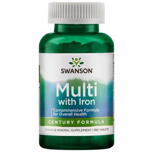 SWANSON Multivitamin with Iron Multivitaminų ir mineralų kompleksas su geležimi, 130 kapsulių