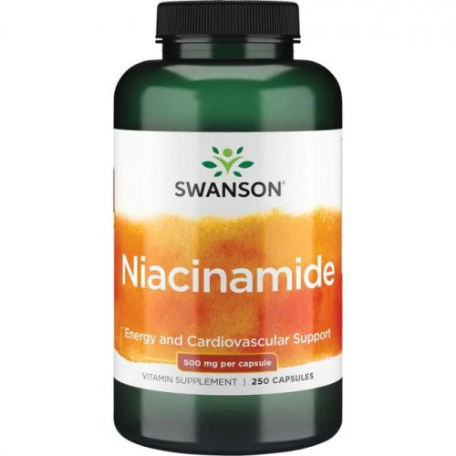SWANSON Niacinamide 500mg Energy and Cardiovascular Support Vitaminas B3, niacinas, 250 kapsulių