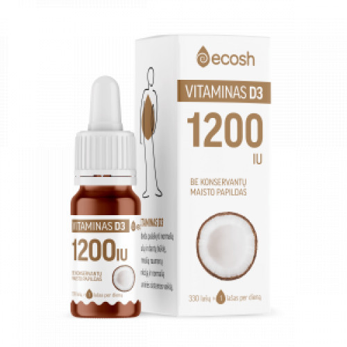 Ecosh Vitamin D3 with Coconut Vitaminas D3 su kokosų aliejumi 1200IU, 10ml