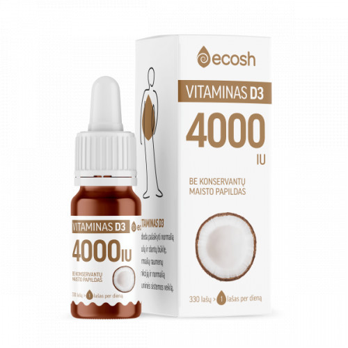 Ecosh Vitamin D3 With Coconut Vitaminas D3 su kokosų aliejumi 4000IU, 10ml