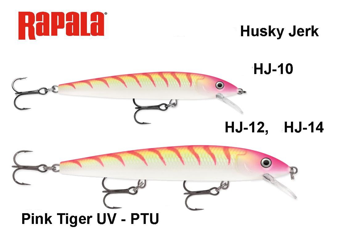 Vobleris Rapala Husky Jerk Pink Tiger UV PTU 10.0 m