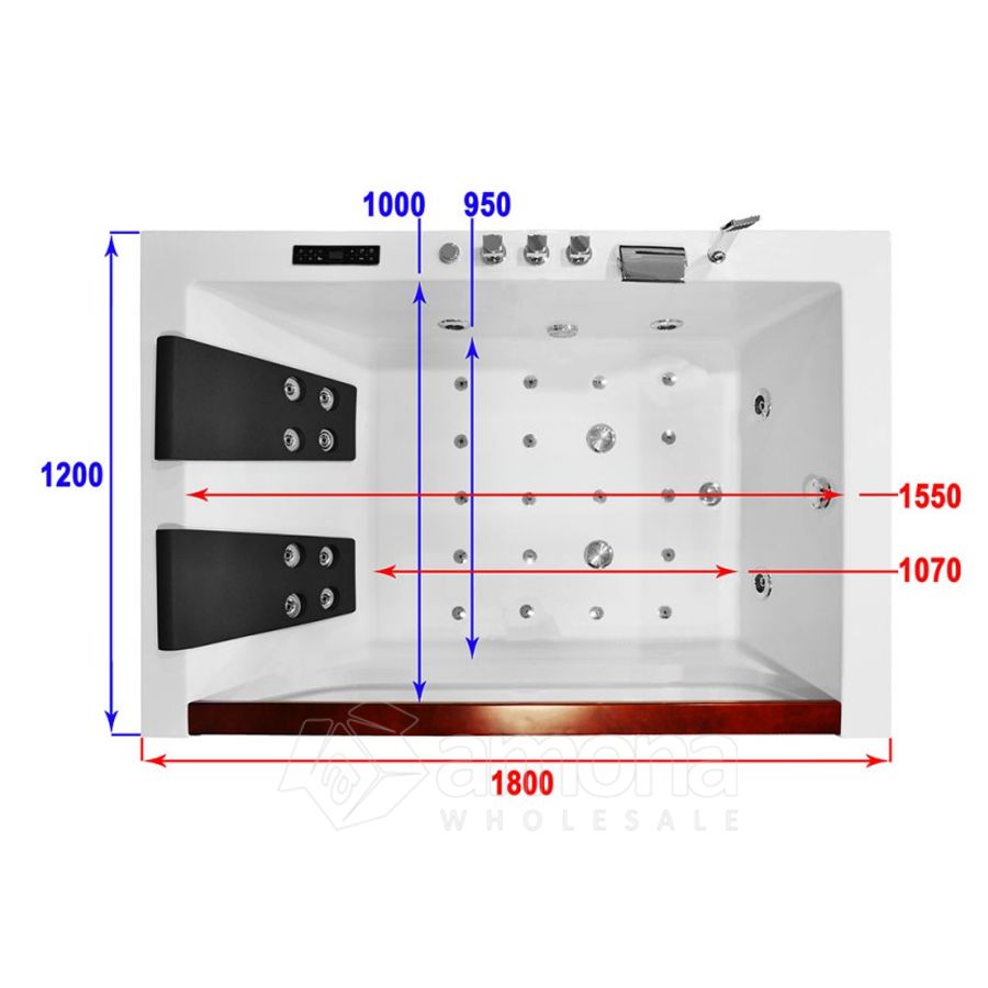 Masažinė Vonia AMO-8008 Dvivietė 180x120 cm.