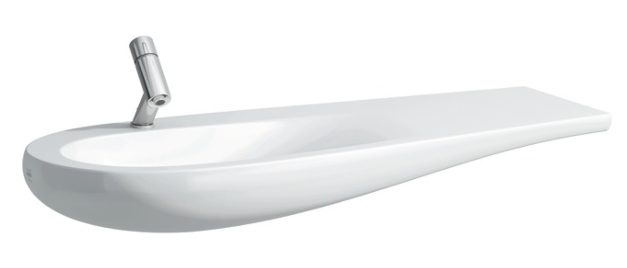 ALESSI ONE baldinis praustuvas 120 x 50/35 cm, su anga maišytuvui, lentynėlė dešinėje, baltas su LCC