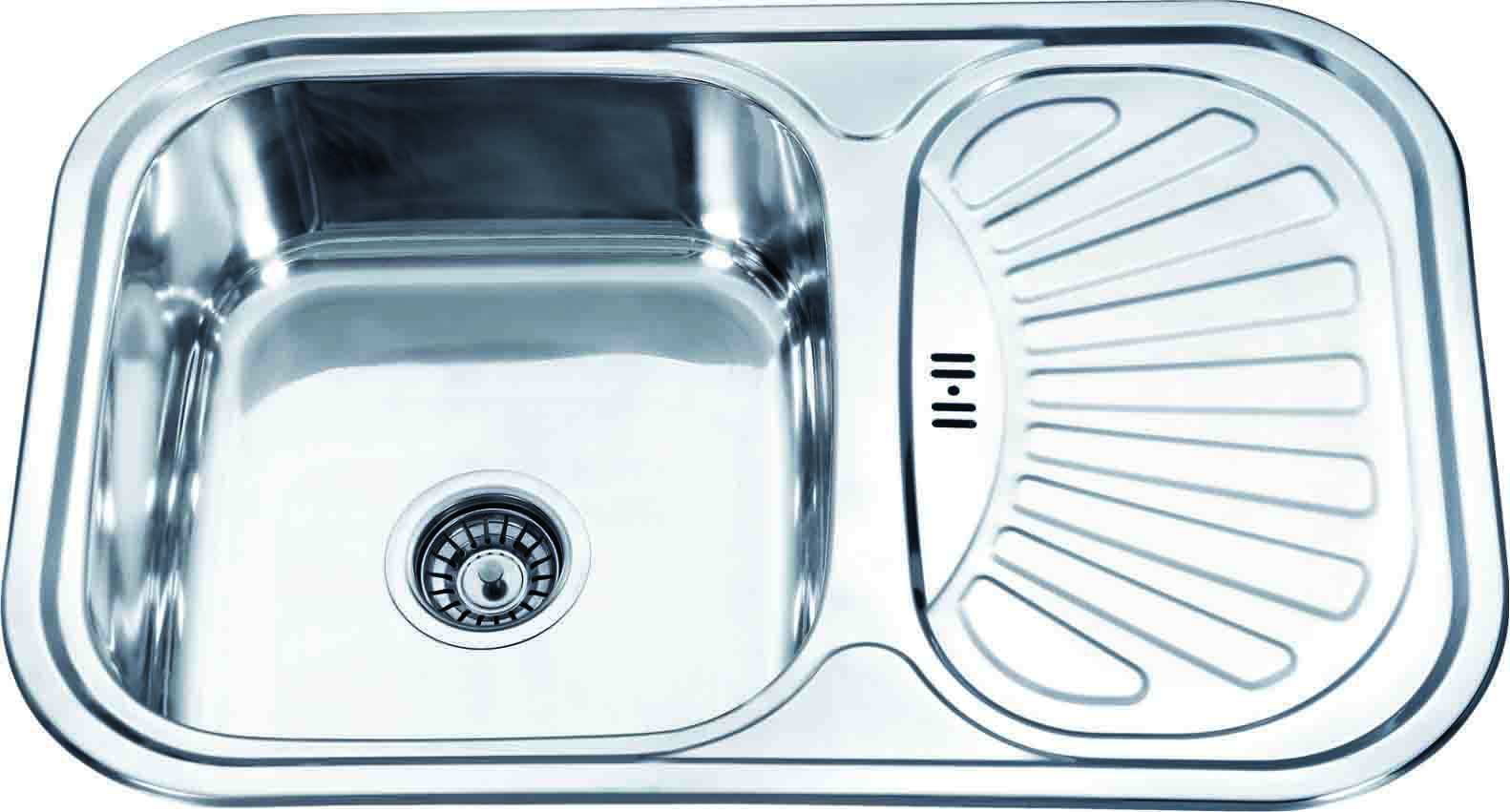 Nerūdijančio plieno plautuvė D7549P 750x490 0.6 DEKOR dešinė su sifonu