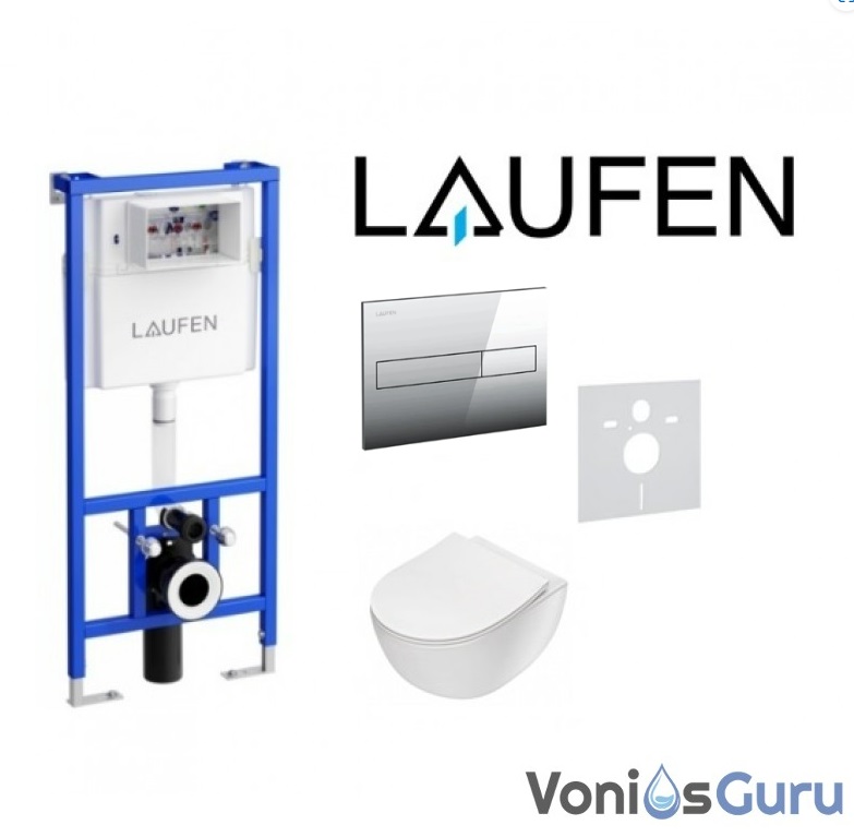 Laufen potinkinis rėmas su chromuotu mygtuku ir Deante Peonia klozeto su Rimless technologija komplektas