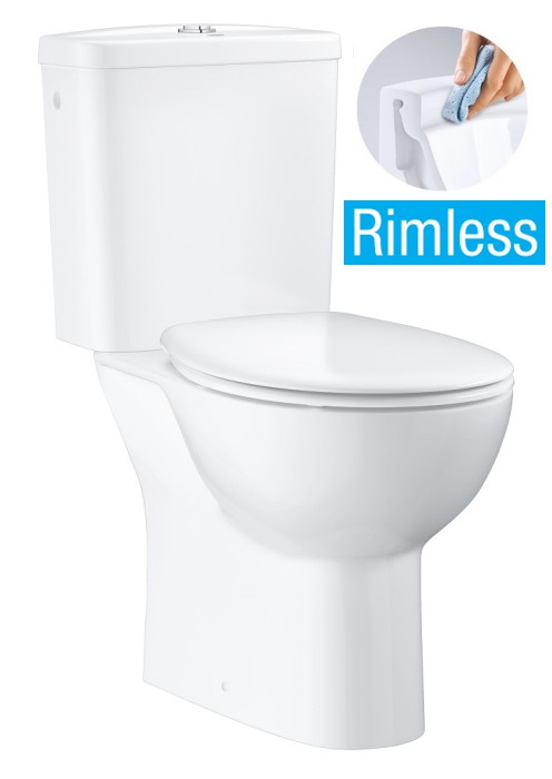 Grohe BauCeramic Rimless pastatomas klozetas su lėtai nusileidžiančiu dangčiu