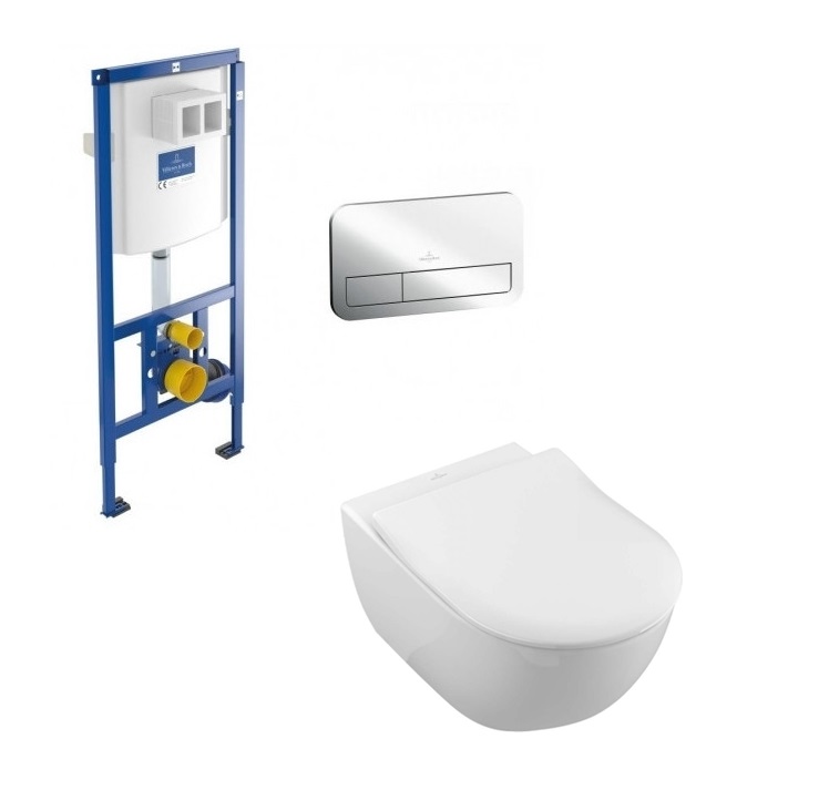 Villeroy & Boch rėmas, mygtukas ir Subway 2.0 DirectFlush klozetas