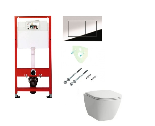 Potinkinis rėmas Tece su chromuotu mygtuku LAUFEN LUA RIMLESS pakabinamas wc su lėtaeigiu dangčiu