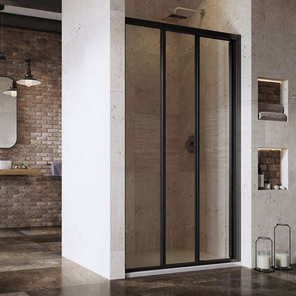Dušo durys, stumdomosios, trijų elementų | ASDP3-110 satinas+plastikas Pearl
