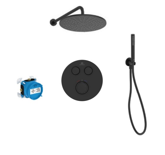 Potinkinė termostatinė dušo sistema Ideal Standard Ceratherm Navigo juoda matinė galva 20 cm