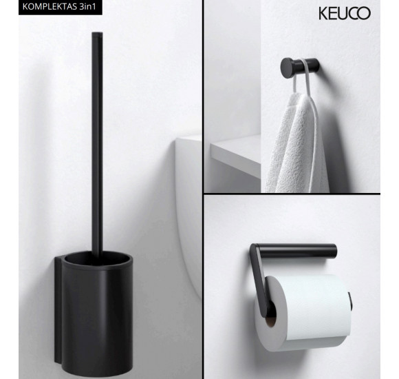 KEUCO 3in1 WC aksesuarų rinkinys (šepetys, kabliukas,WC popieriaus laikiklis) : Spalva - Juoda matinė