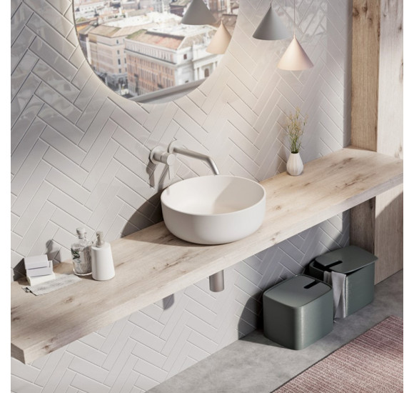 Balteco NEO C Xonyx akmens masės pastatomas praustuvas, 41 cm skersmens, baltos matinės spalvos, dugno vožtuvas komplekte : Spalva - Balta matinė