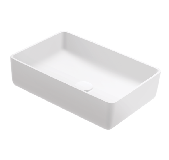 Balteco NEO Q Xonyx akmens masės pastatomas praustuvas, 50x35x13cm, baltos matinės spalvos, dugno vožtuvas komplekte : Spalva - Balta matinė