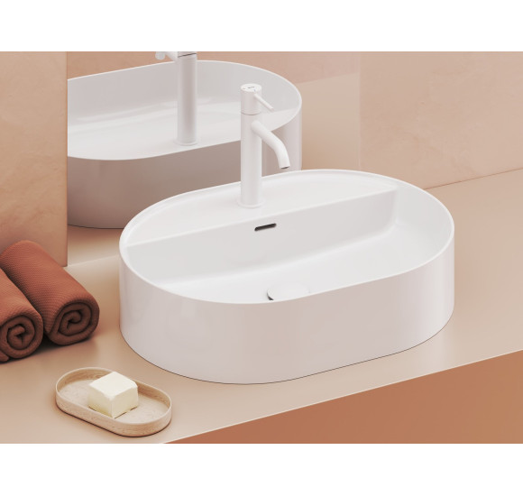 Ravak keraminis praustuvas Ceramic Slim O Shelf, su anga perpildymui, baltos matinės spalvos : Spalva - Balta blizgi
