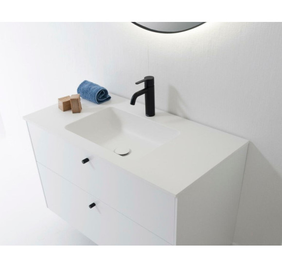 Balteco Xonyx akmens masės stalviršis (80 - 120 cm) su integruotu praustuvu 48x32cm, baltos matinės spalvos : Praustuvo dydis - 800 mm, Spalva - Balta matinė