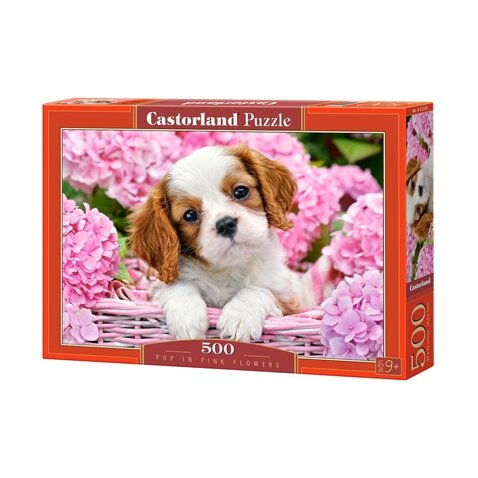 Castorland dėlionė Pup in Pink Flowers 500 det.