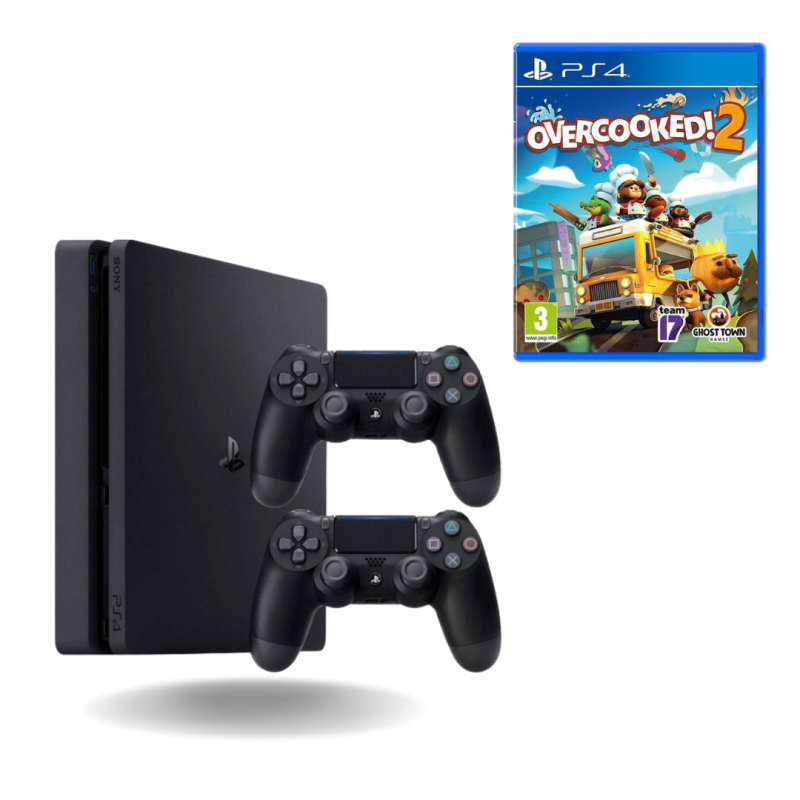 Playstation 4 (PS4) Slim 1TB Juodas + papildomas pultelis + Overcooked!2