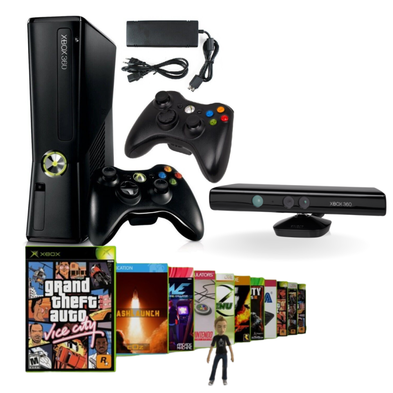 XBOX 360 konsolė 250GB + papildomas pultelis + kinect kamera (Su įrašytais žaidimais viduje)