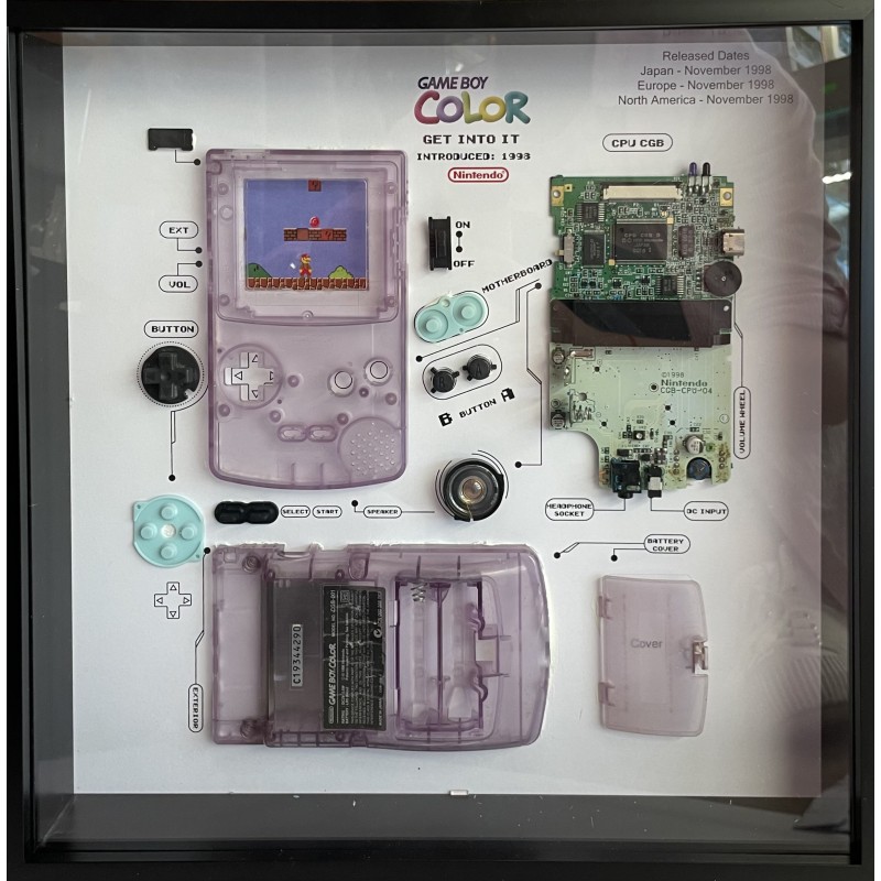 Nintendo Game Boy Original Console Display Photo Frame. Konsolės schema rėmelyje