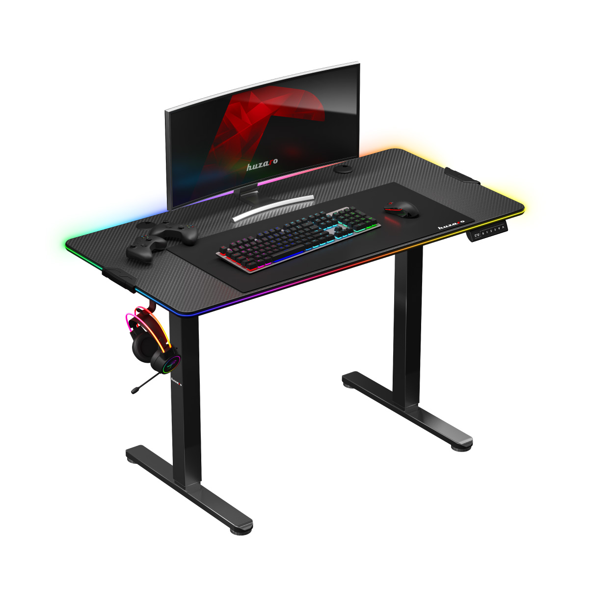 Reguliuojamas rašomasis stalas „Huzaro Hero 8.2 RGB LED Black“ su elektriniu aukščio reguliavimu