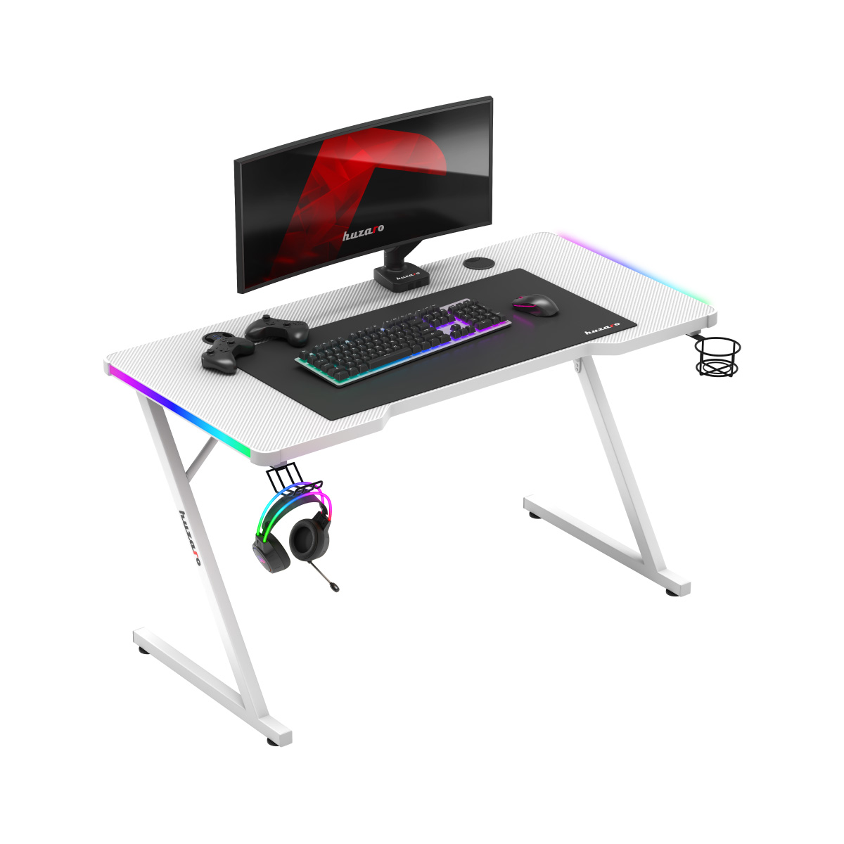 Žaidimų stalas „Huzaro Hero 2.5 RGB White“, baltas