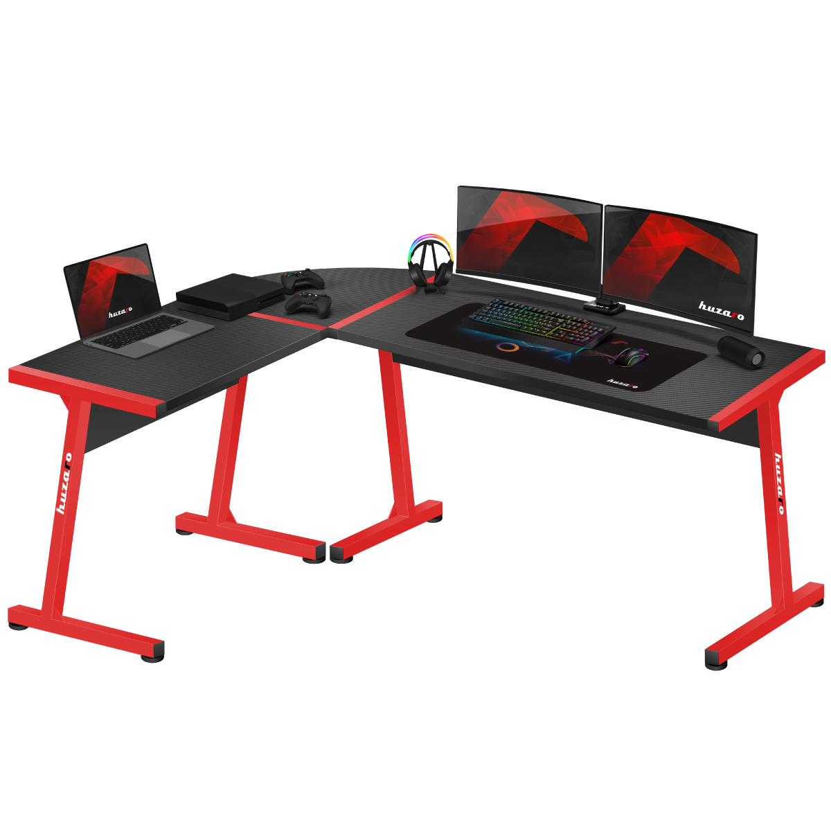 Žaidimų stalas «Huzaro Hero 6.0 Red» Carbon Flex, juodas/raudonas