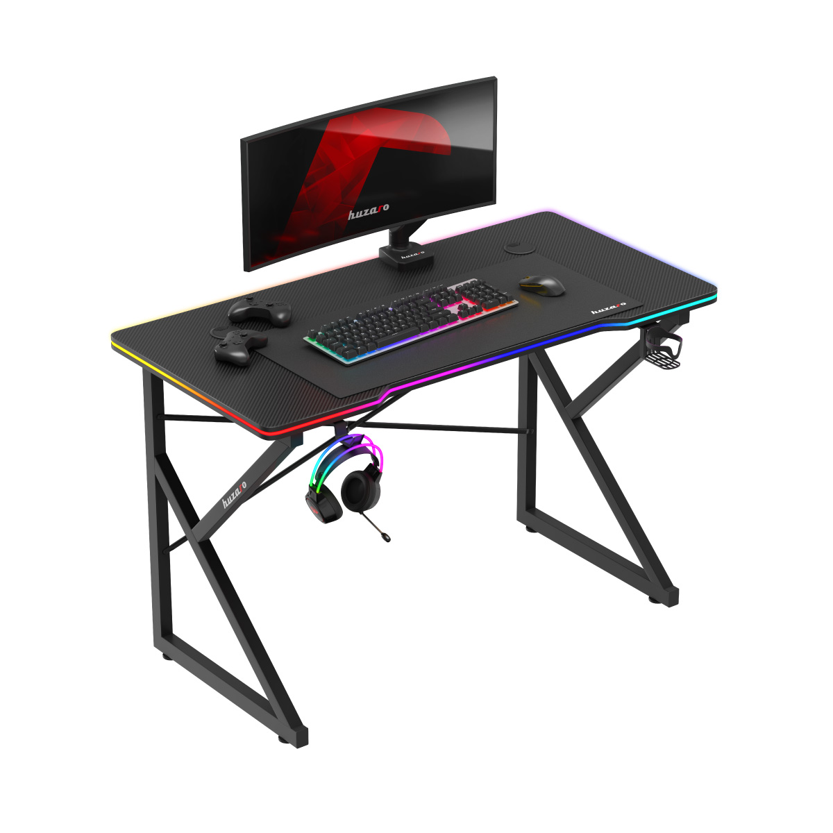Žaidimų stalas „Huzaro Hero 1.7 RGB“, juodas