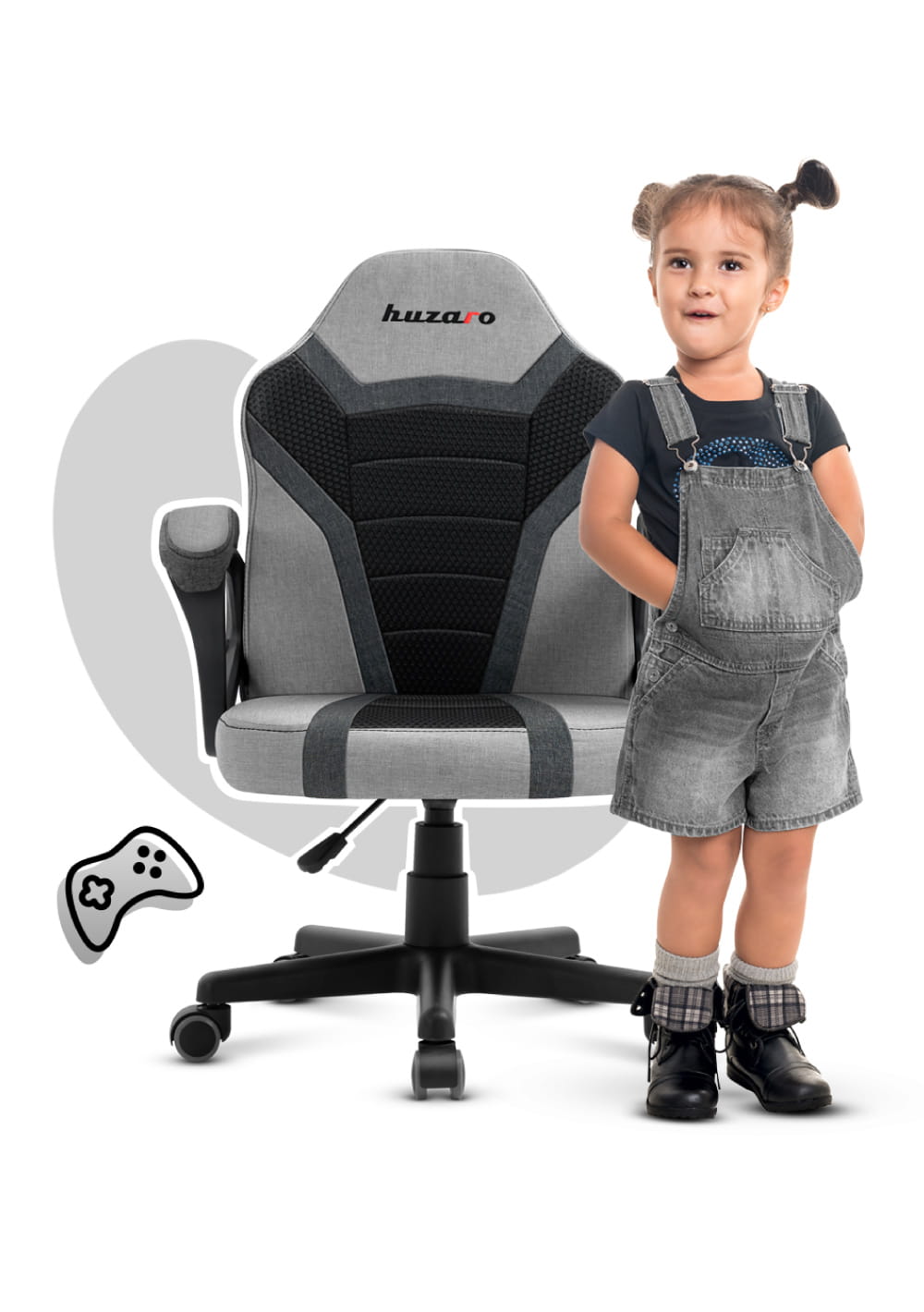 Vaikiška žaidimų kėdė „HUZARO RANGER 1.0 Grey Mesh“