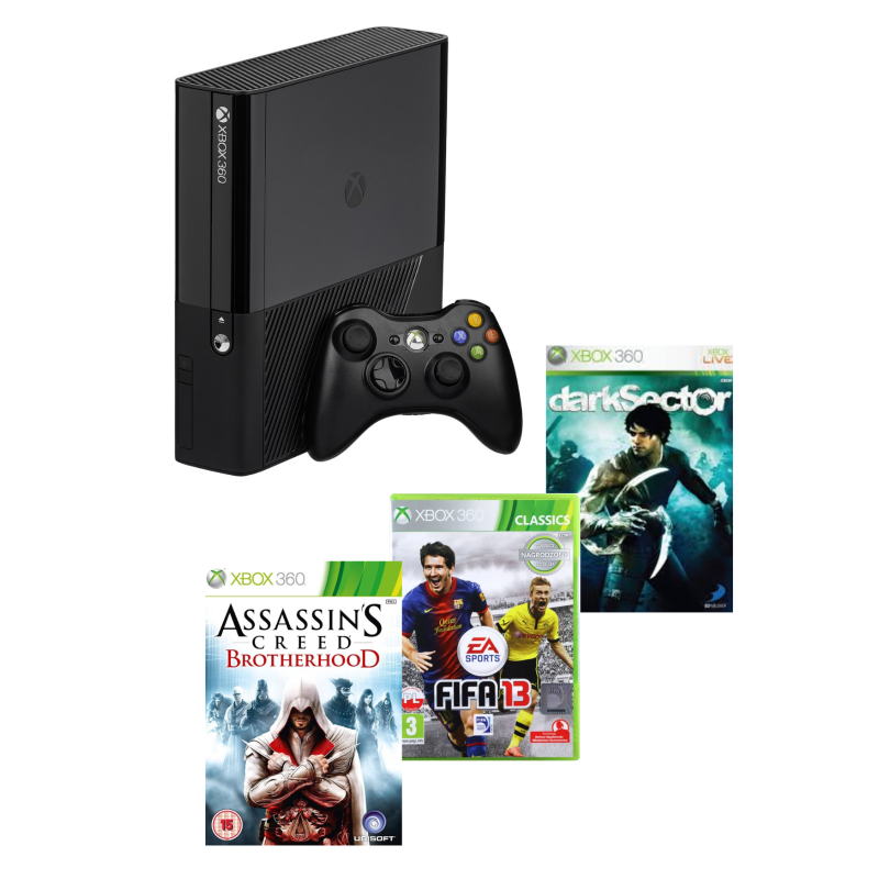 Žaidimų konsolė Microsoft XBOX 360 E 250GB + 3 žaidimai (Dark Sector, AC Brotherhood, FIFA 13)