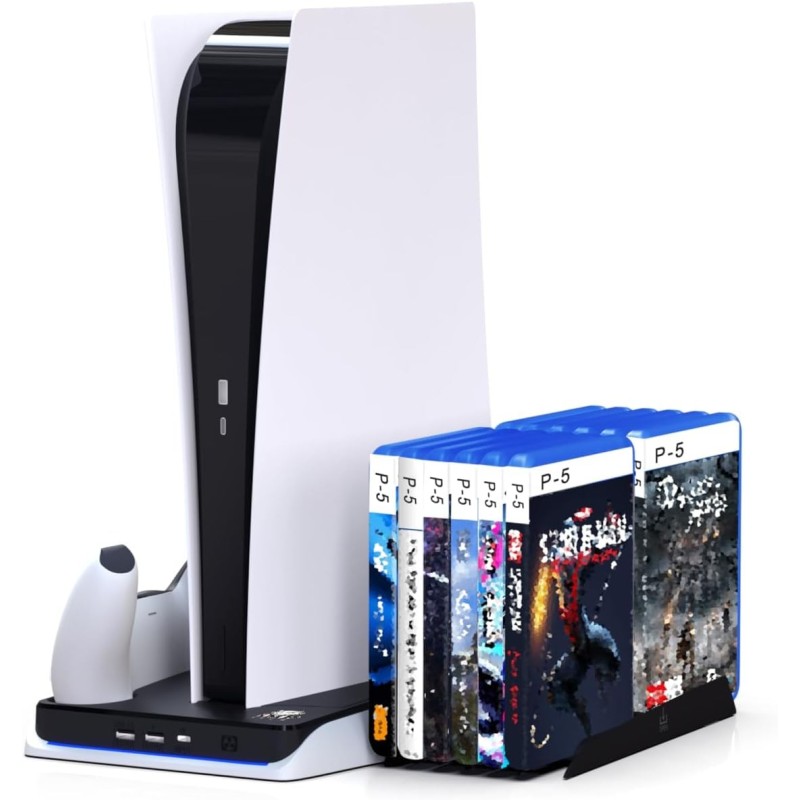 PS5 STANDARD DIGITAL Konsolės stovas su aušintuvu, pultelių krovimo stotele ir diskų dėklu, Multi-Function Console Stand PS5