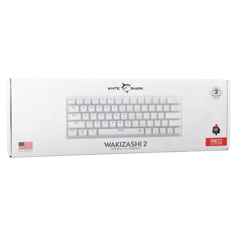 Klaviatūra White Shark Wakizashi 2 Red switch, Anglų (US), balta