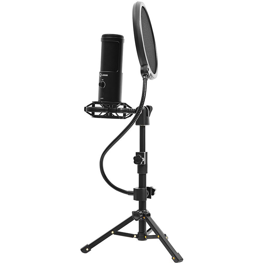 LORGAR Gaming Microphones, Black, USB condenser microphone with tripod stand, pop filter, including