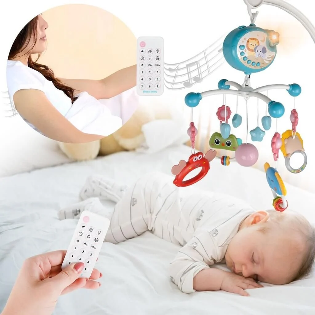 Muzikinė karuselė anto lovytės su projektoriumi