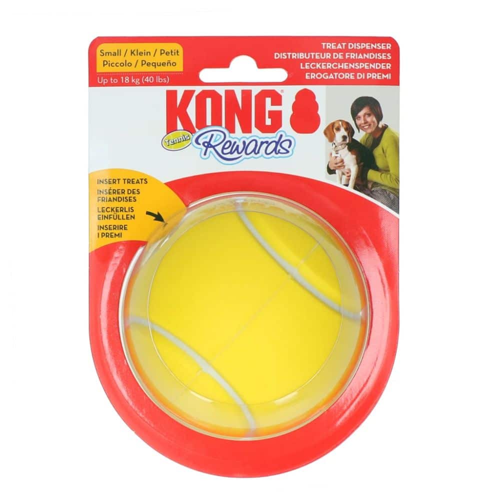 KONG Rewards Tennis – interaktyvus teniso kamuolio formos žaislas su skanėstais (dydžiai S ir L) - Produkto Dydis S