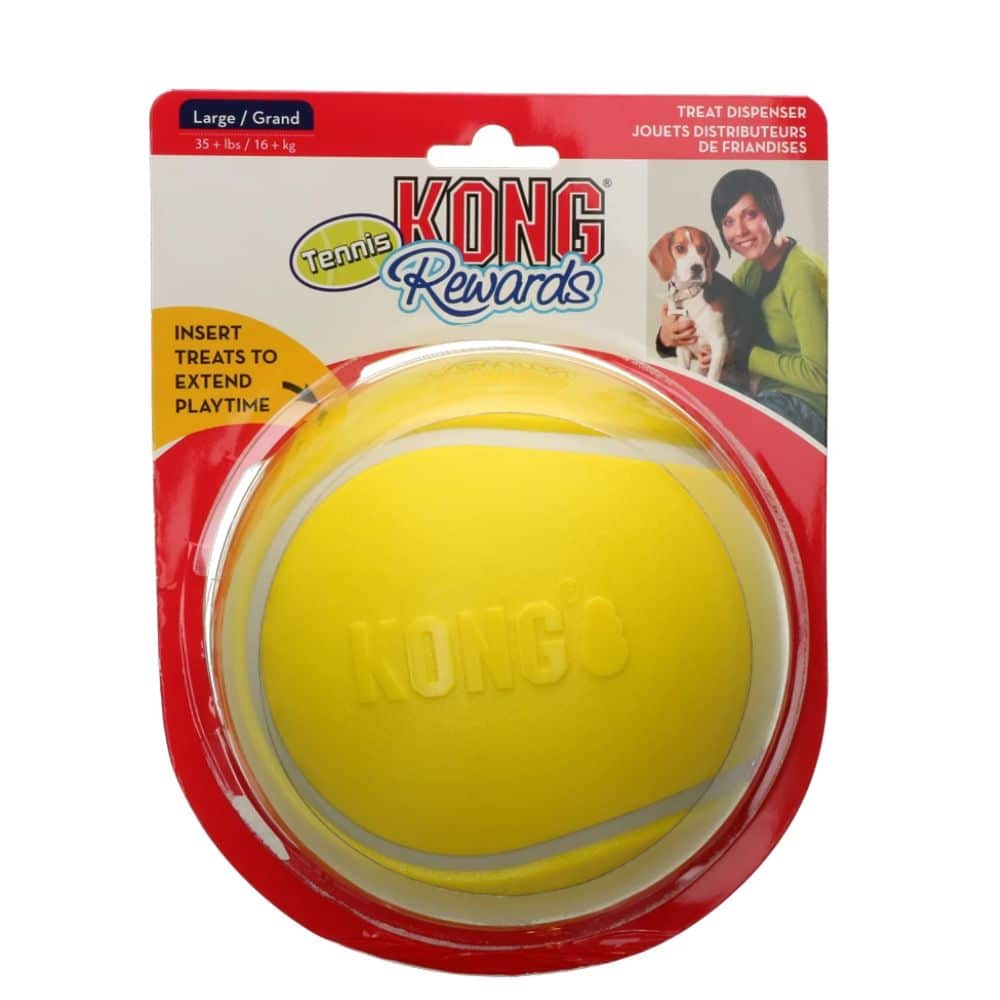 KONG Rewards Tennis – interaktyvus teniso kamuolio formos žaislas su skanėstais (dydžiai S ir L) - Produkto Dydis L