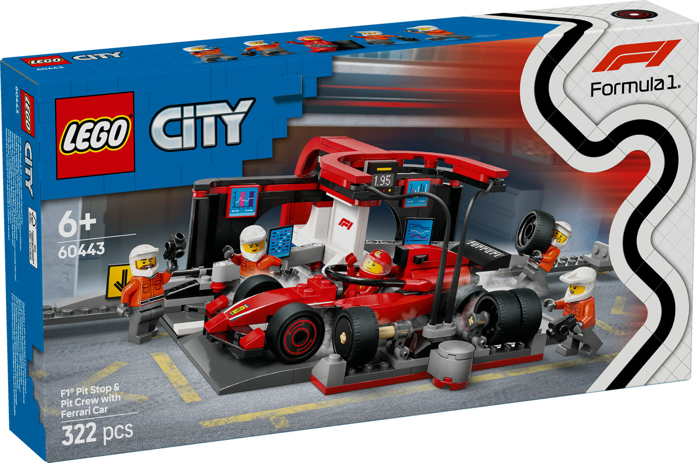 LEGO® City F1® remonto punktas, mechanikai ir Ferrari automobilis 60443